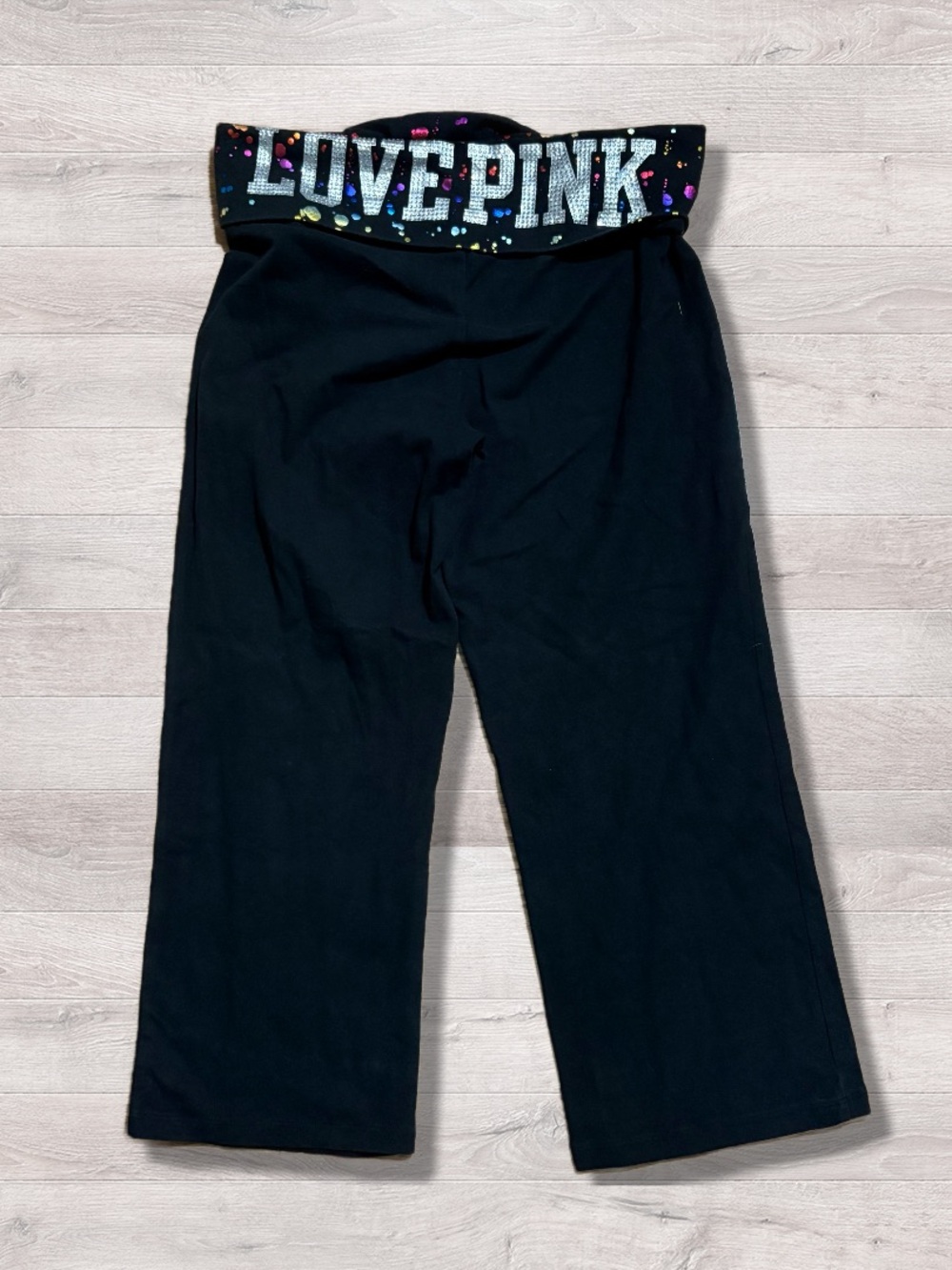 Y2K 2000s Victoria’s Secret PINK Rhinestone Bling Capri Yoga Pants Foldover M